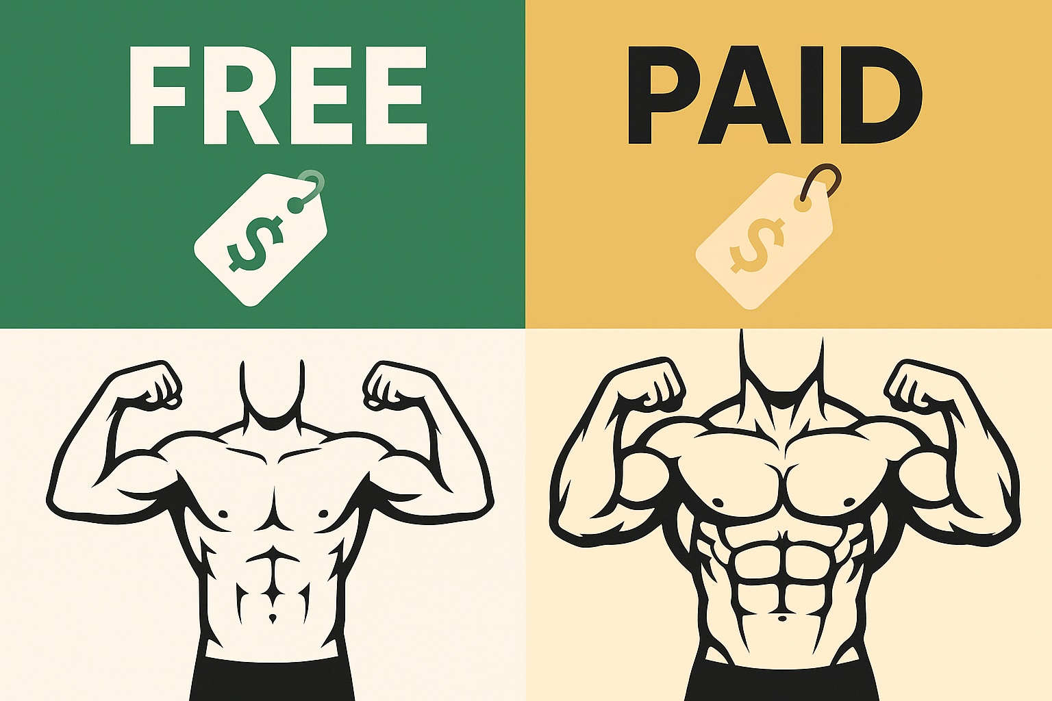 Comparison of free and paid AI muscle filter app results