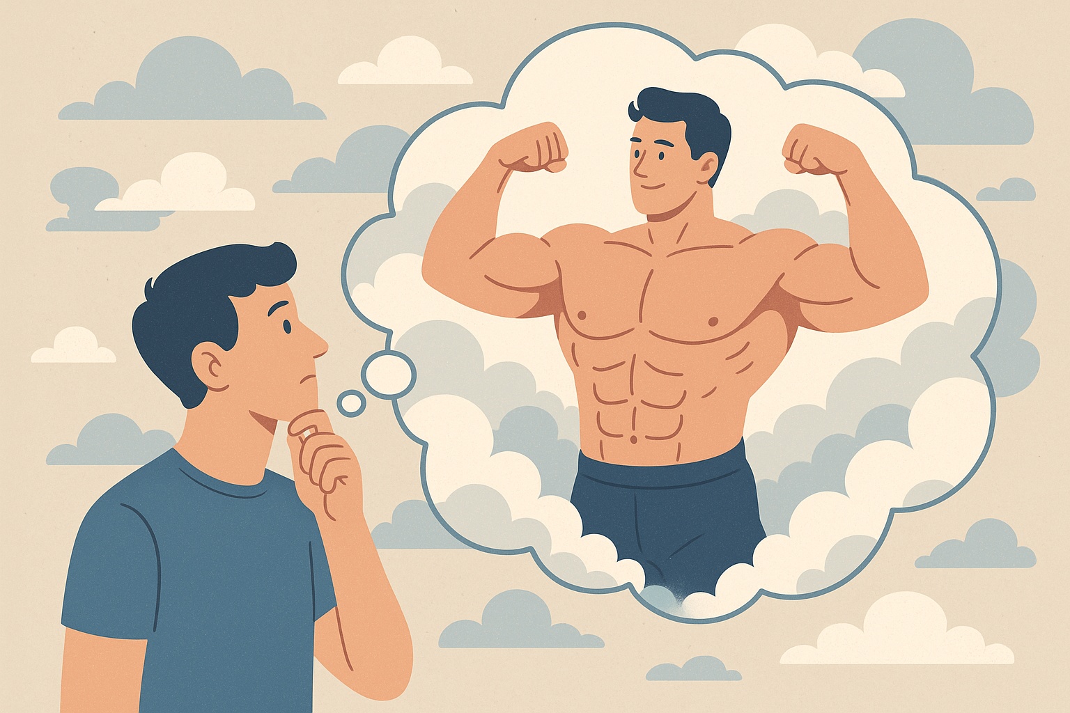 Before and after comparison showing person's transformation with AI muscle enhancement